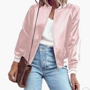 NWOT Zeagoo Pink Ladies Jacket Bomber/College Zip Up